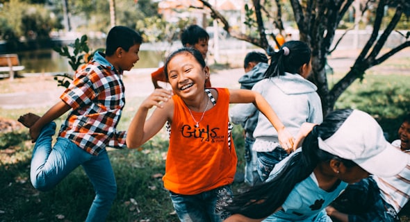 girl running while laughing