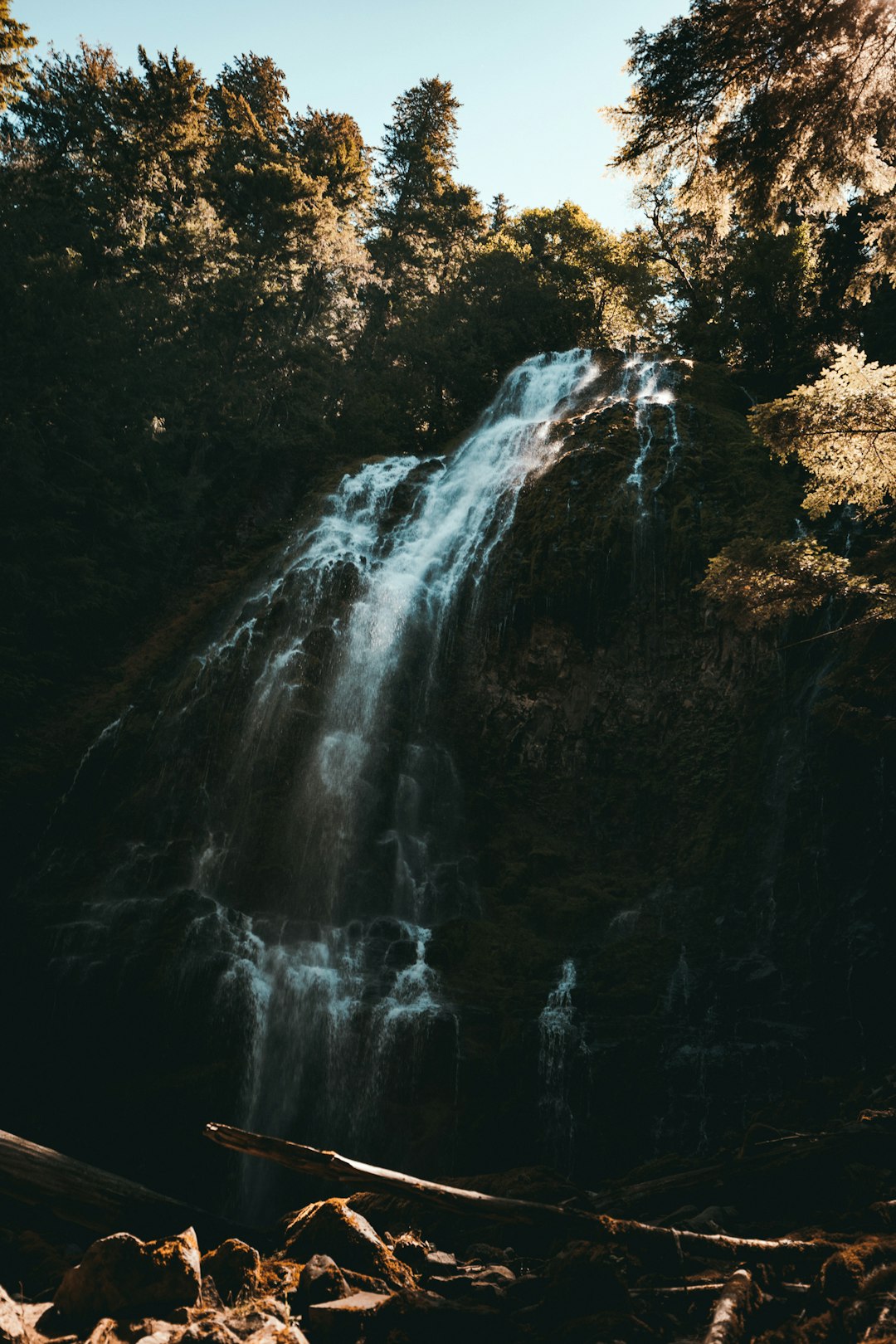 water falls in forest during daytime