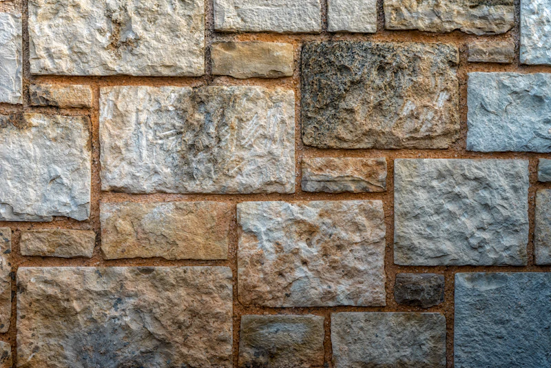 A close detail of hand-cut ashlar stone, warm-toned and precisely fitted.