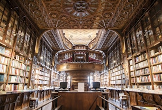brown concrete library interior