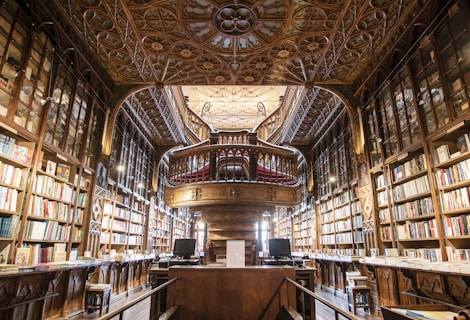 brown concrete library interior