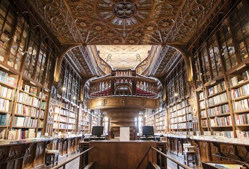 brown concrete library interior