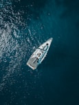 aerial view of white boat sailing