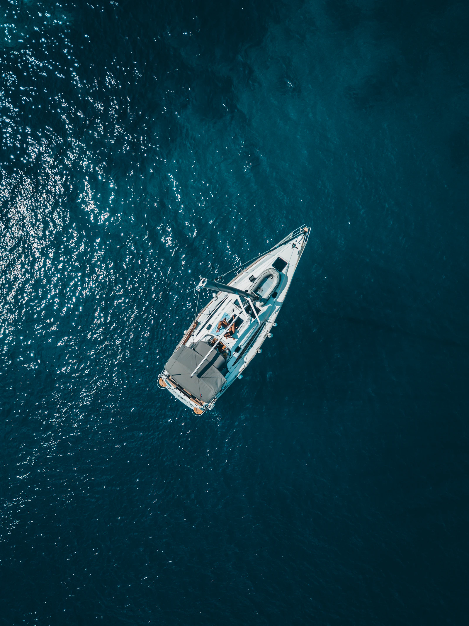 Aerial view of a private yacht