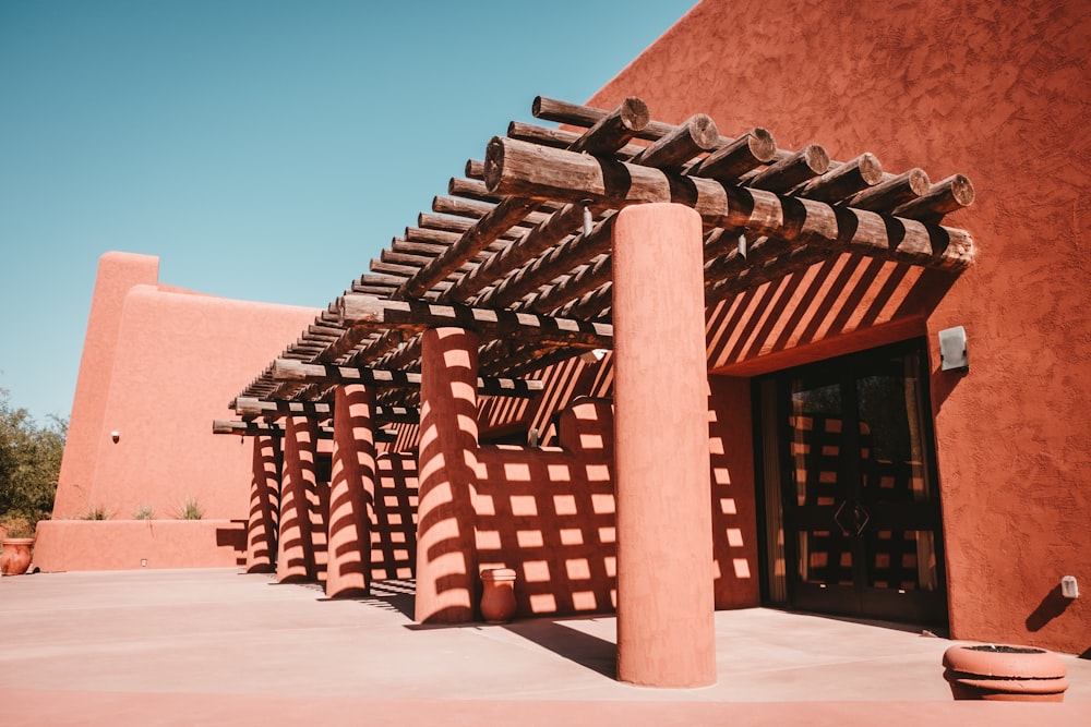 landscape photography of wooden pergola