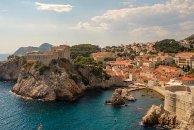 village and cliffs in aerial view photography croatia zoom background