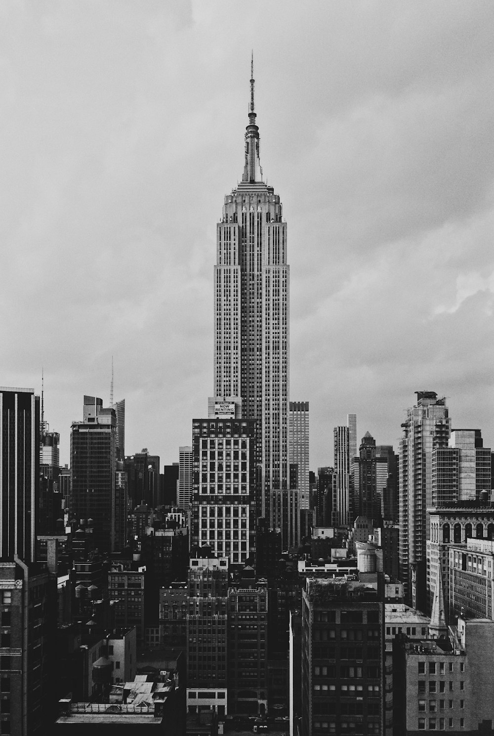 grayscale Empire State building