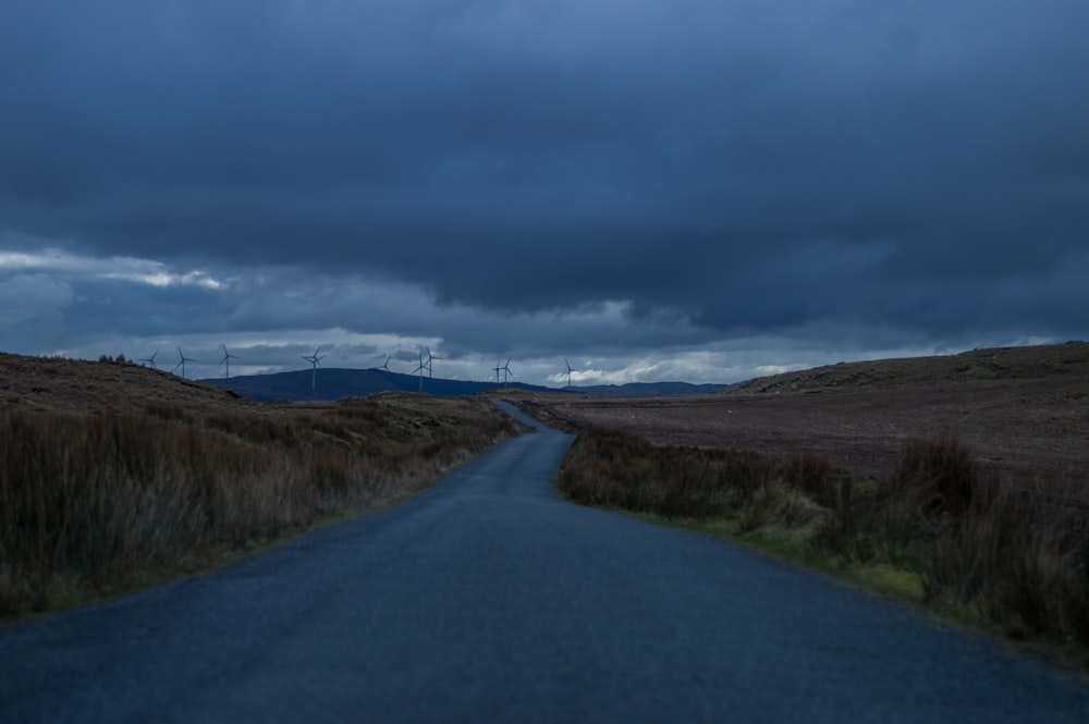 road going to field with wind turbines