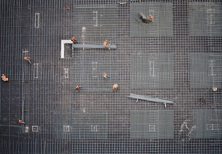 A photo of a construction site taken from a higher building.
