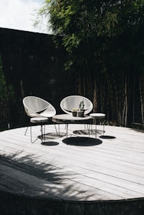 Stylish rope-wrapped chair with a natural vibe placed on a wooden deck