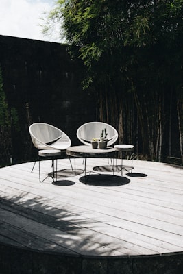 Stylish rope-wrapped chair with a natural vibe placed on a wooden deck