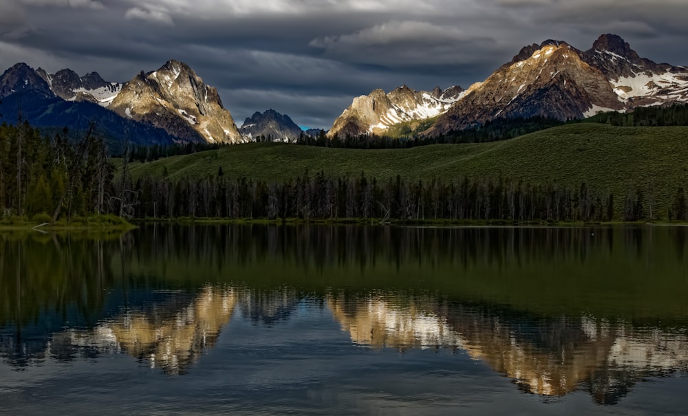 reflection of mountain in water