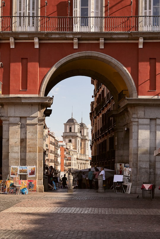 people staying on street near building in Plaza Mayor Spain