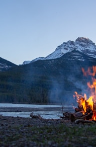 bonfire near mountain