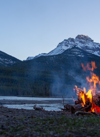 bonfire near mountain