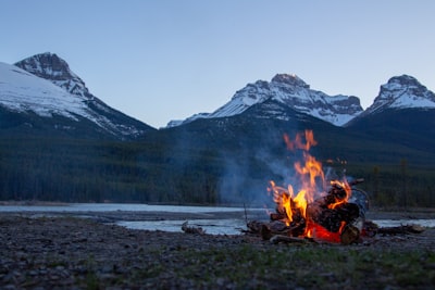 bonfire near mountain campfire zoom background