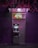 An ATM machine is located on a dark purple brick wall under a neon sign. The neon sign above the machine is colorful and reads 'ATM' in bright red, green, and blue lights. The area is dimly lit with purplish hues, creating a moody atmosphere.