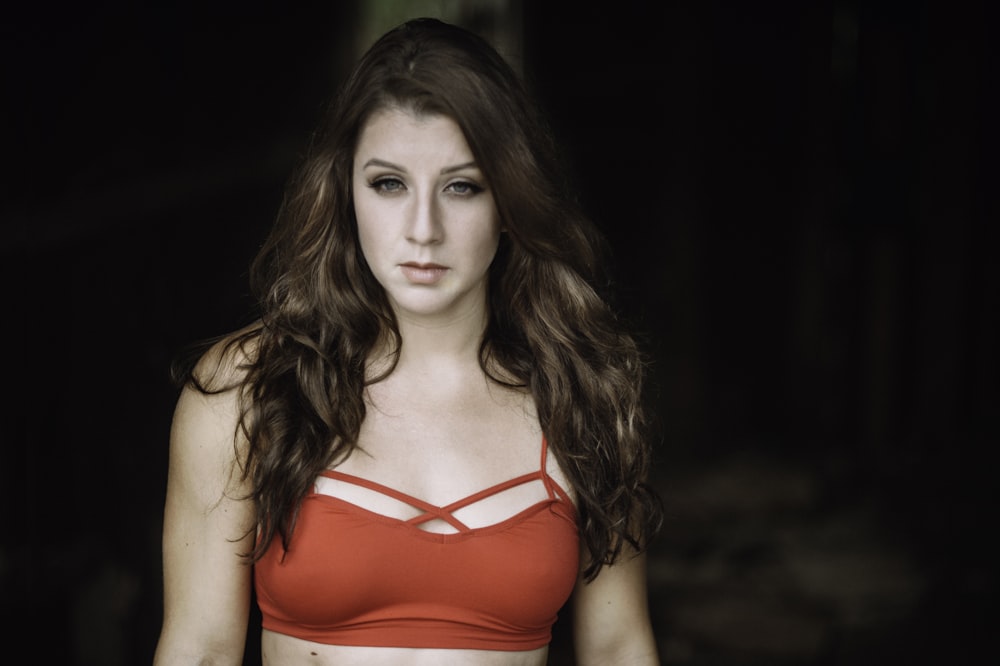 woman wearing red bikini top