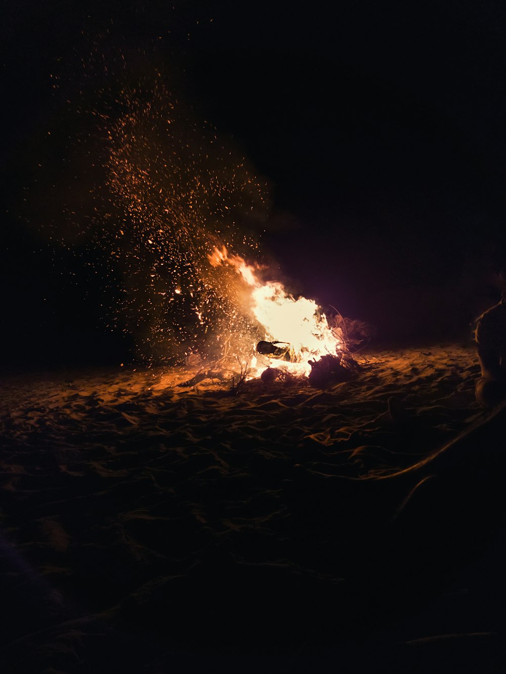 해변가에서 모닥불을 피우다