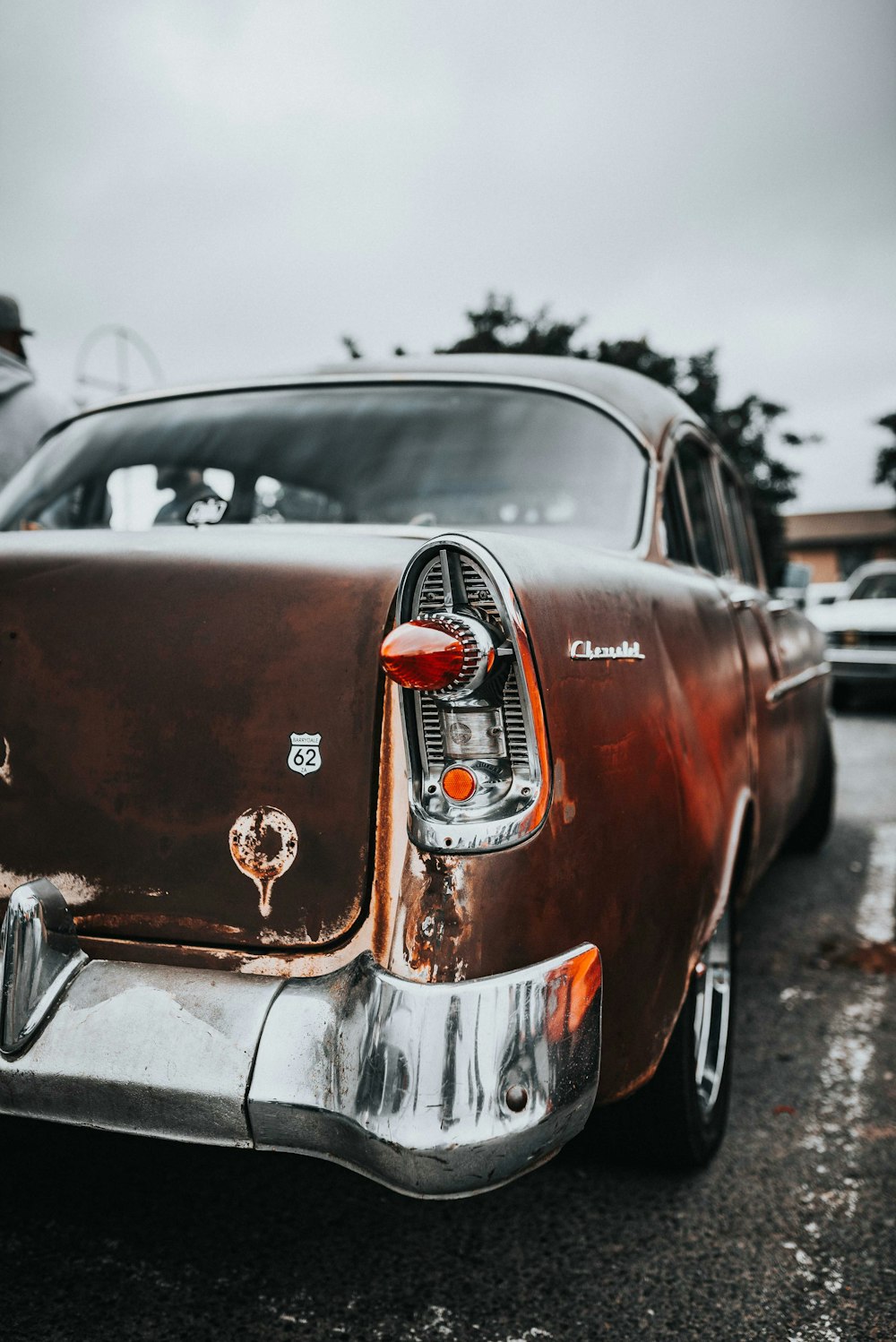 parked classic orange car