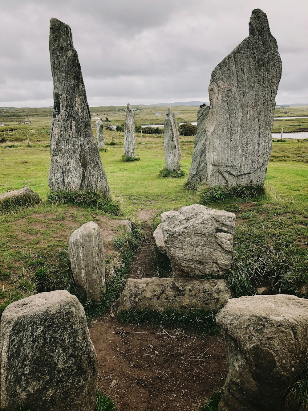 rock formation with green grass