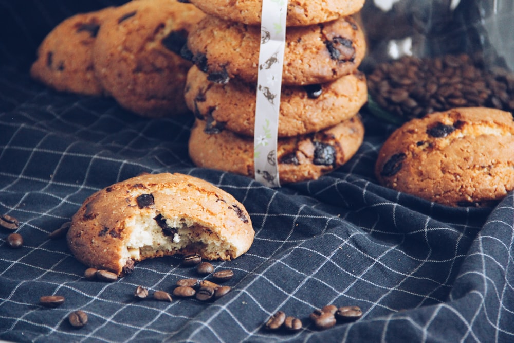 chocolate cookies on blue textile