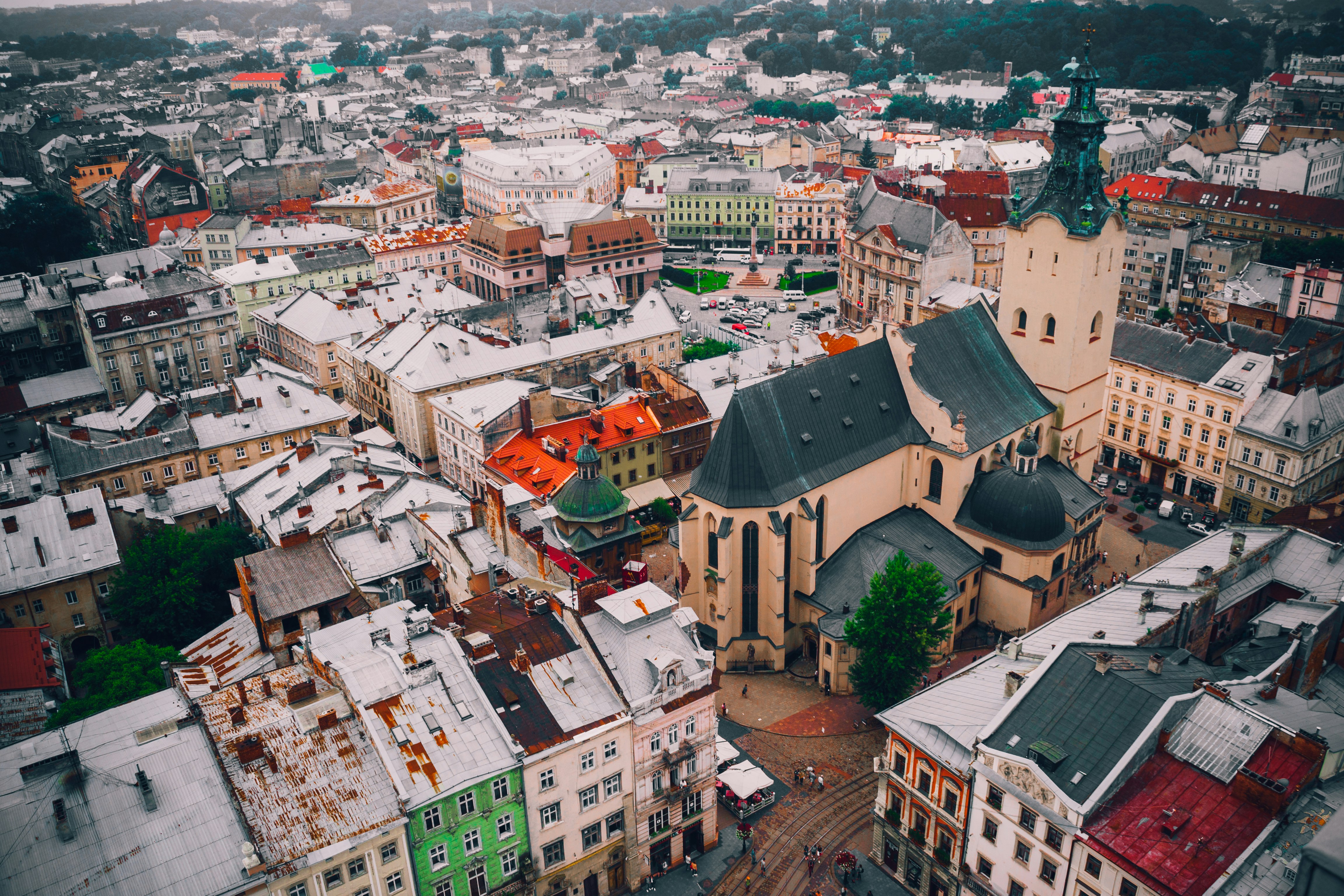 The image shows the city of Lviv (top view)