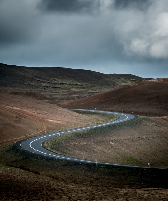 empty curved road in Akureyri Iceland