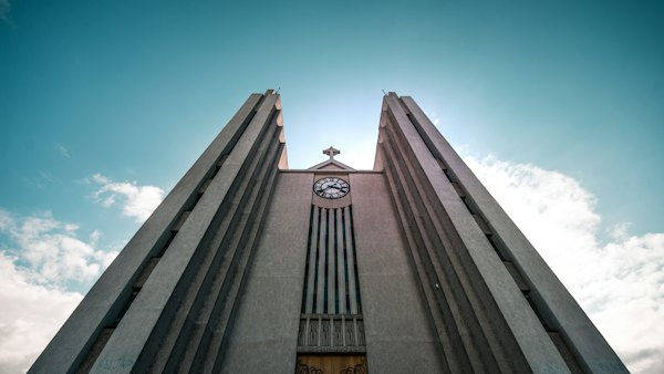 Akureyrarkirkja from below — Akureyri, Iceland