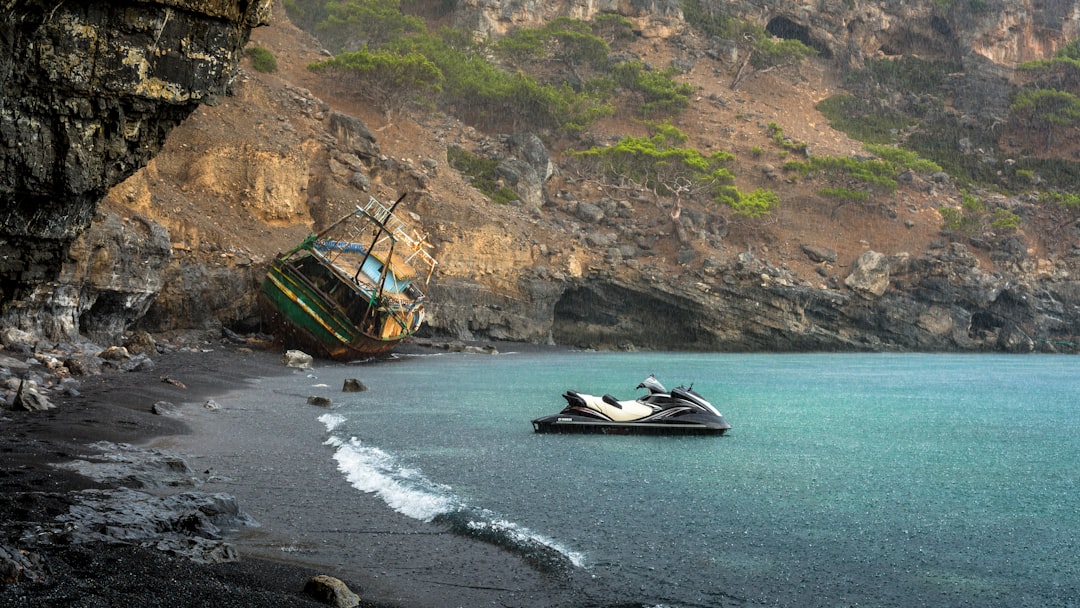 white and black personal watercraft near shore