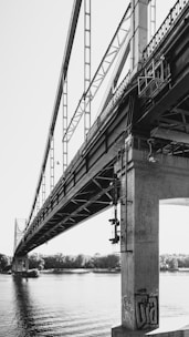 grayscale photo of bridge
