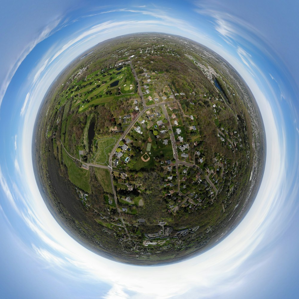 fish eye lens photography of village