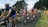 A vibrant cycling race with cyclists competing on a scenic road.