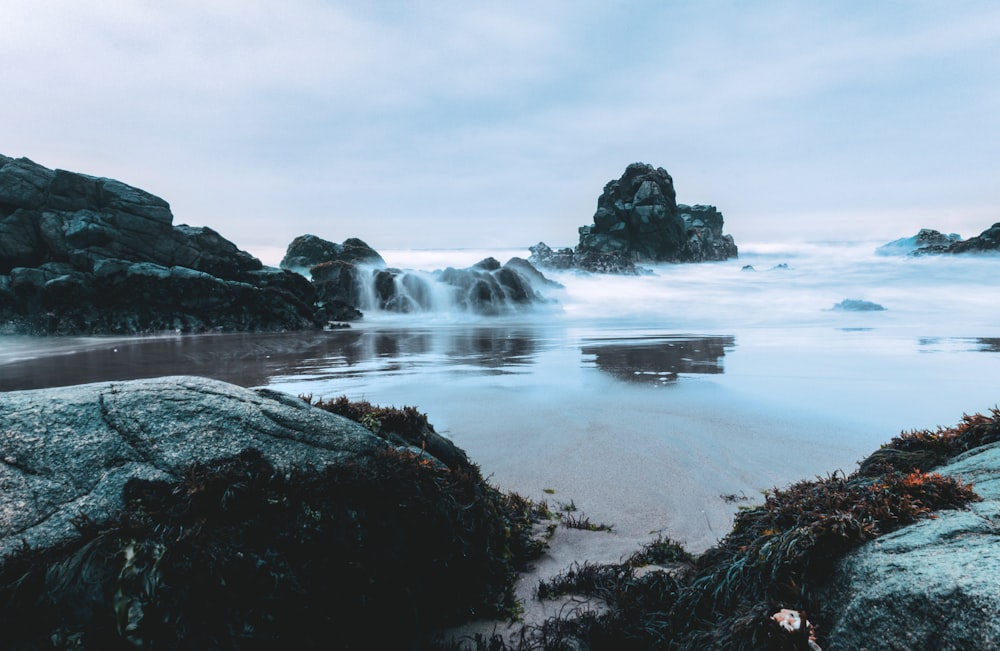 waves crashing on rocks