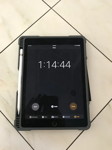A timer counting down during a fast-paced math challenge on a tablet.