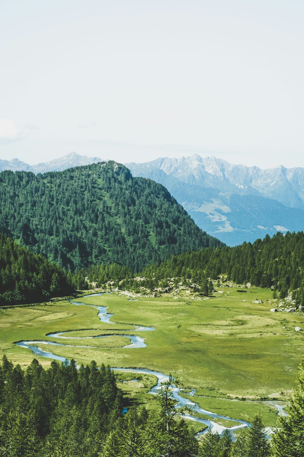 aerial view of river and grassland