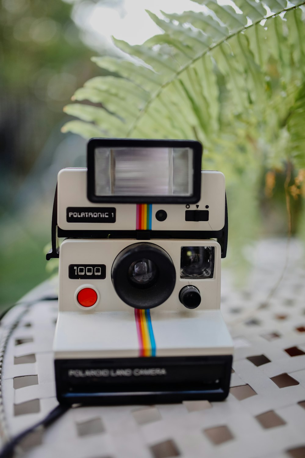 white and black Polaroid land camera