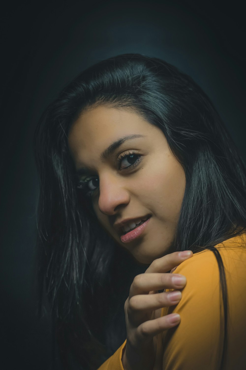 woman wearing yellow shirt portrait photo