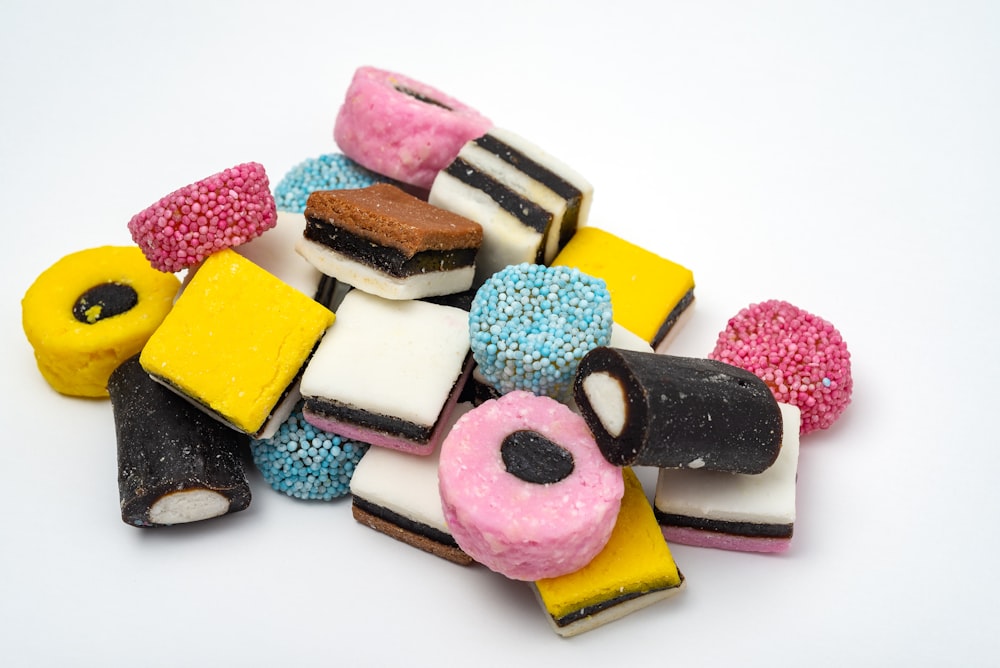 pile of sweets on white surface