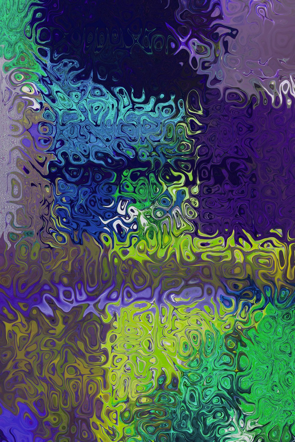 an abstract painting of a blue, green, and purple background