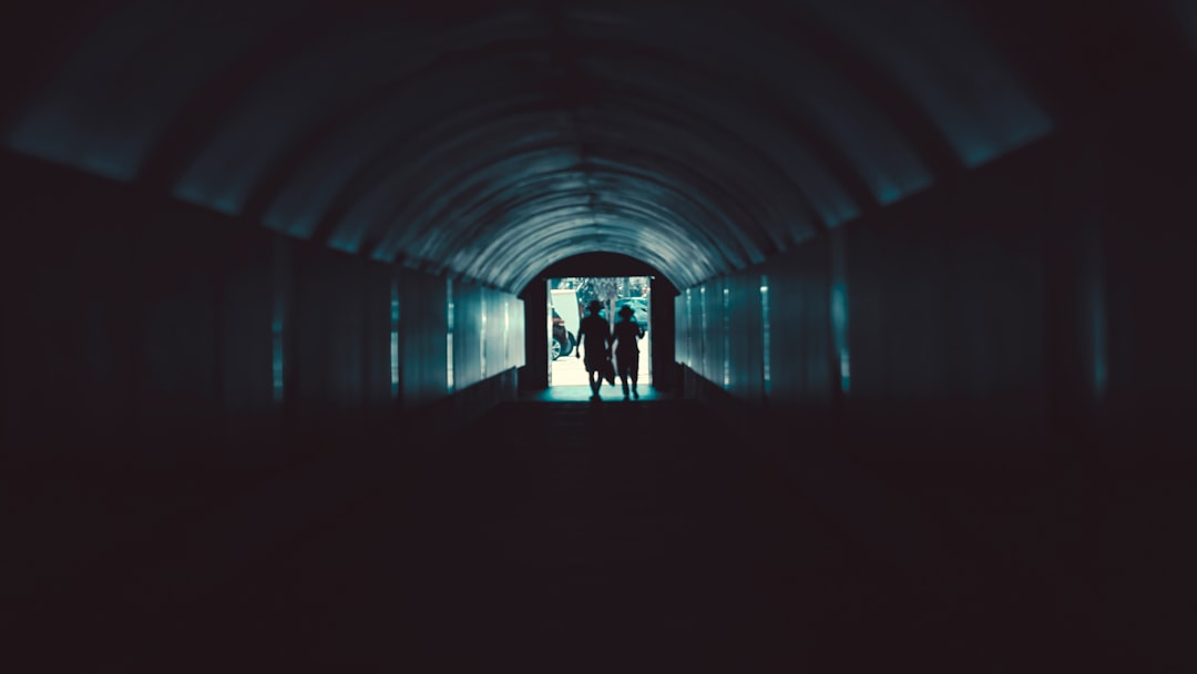 silhouette of man standing on tunnel