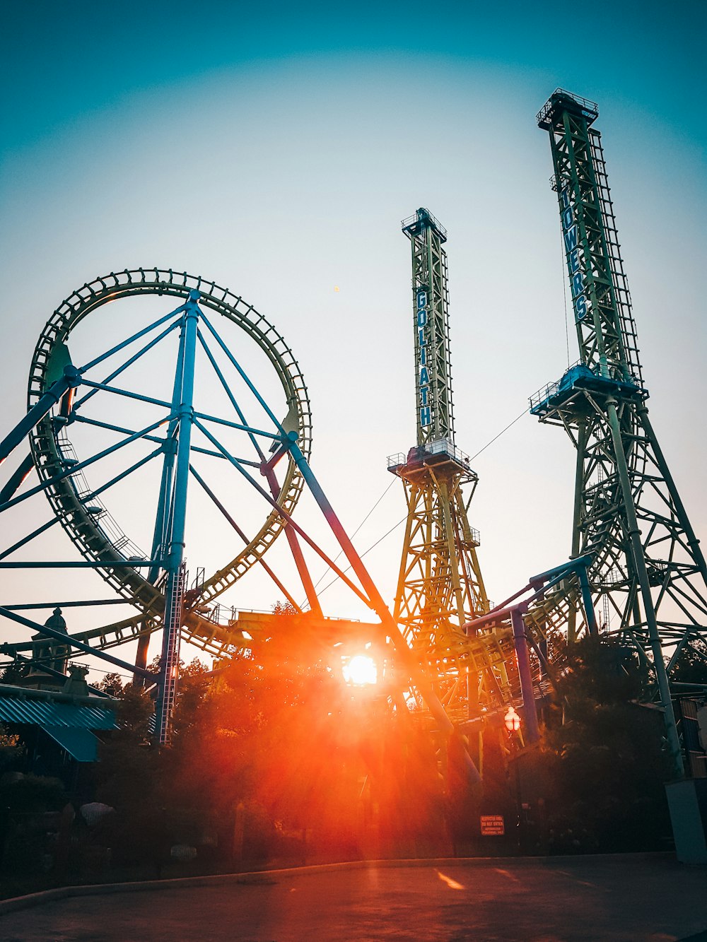 roller coaster ride with sun rays