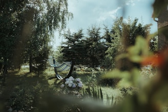 portable hammock beside flower