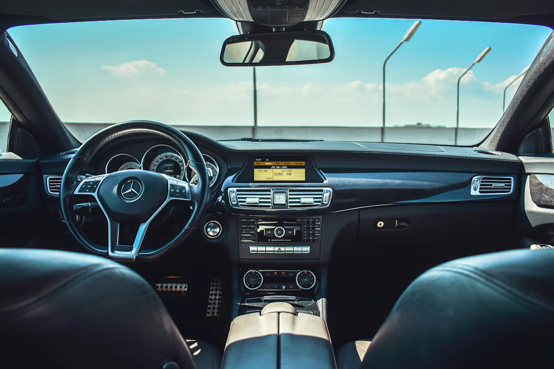 Modern dashboard and the camera area behind the windshield