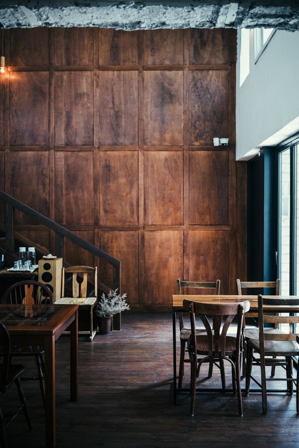 empty brown wooden table and chair