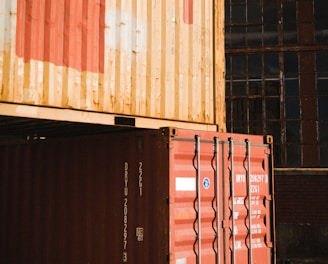 brown and red shipping containers