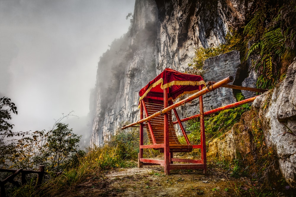 red chair near mountain