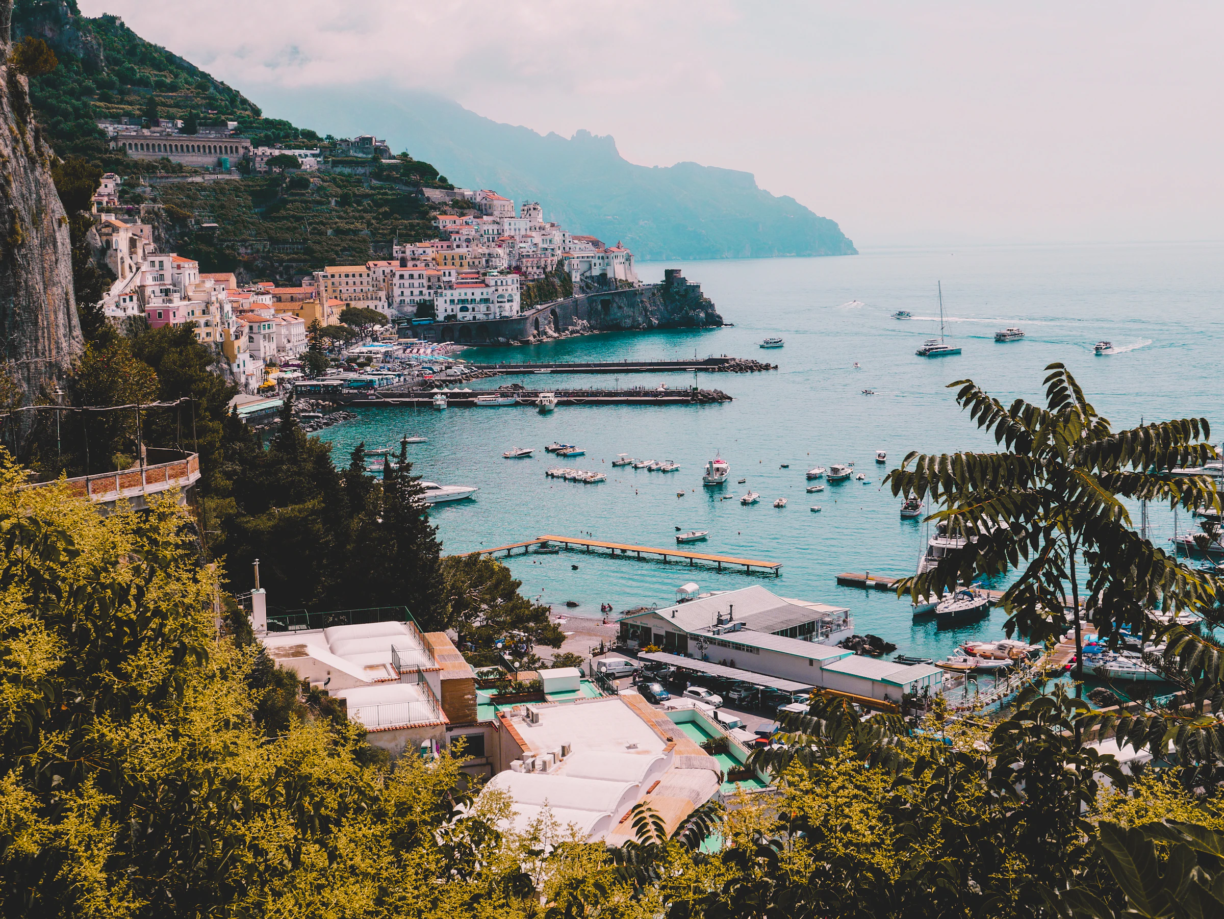 Village houses above the sea on the Amalfi Coast