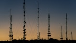 black towers during sunset