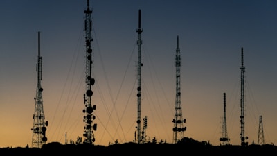 black towers during sunset